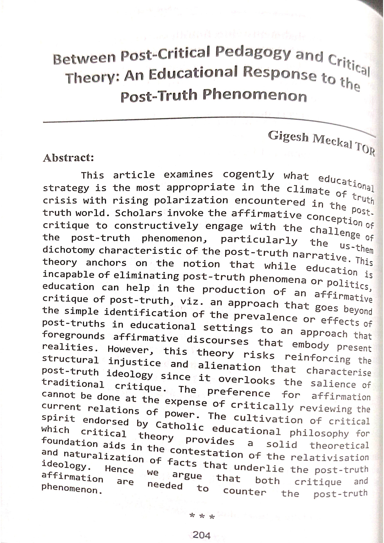 Between Post-Critical Pedagogy and Critical Theory